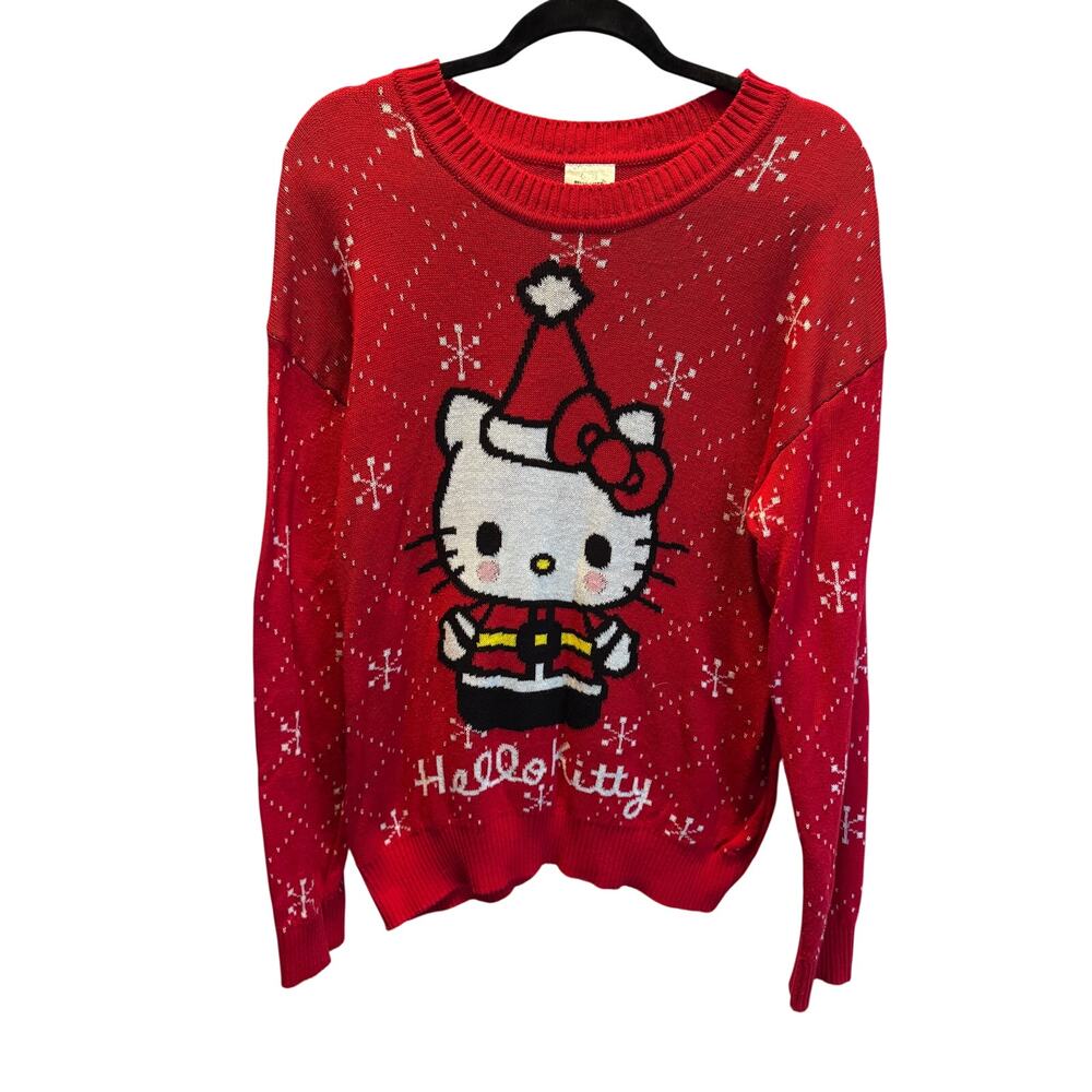 Sanrio Hello Kitty Christmas Sweater Womens XL Red Santa Ugly Holiday Knit Top